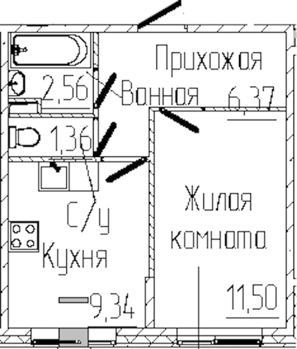 1-комнатная квартира 31.13 м², 1/8 эт., ЖК «SERTOLOVO PARK»
